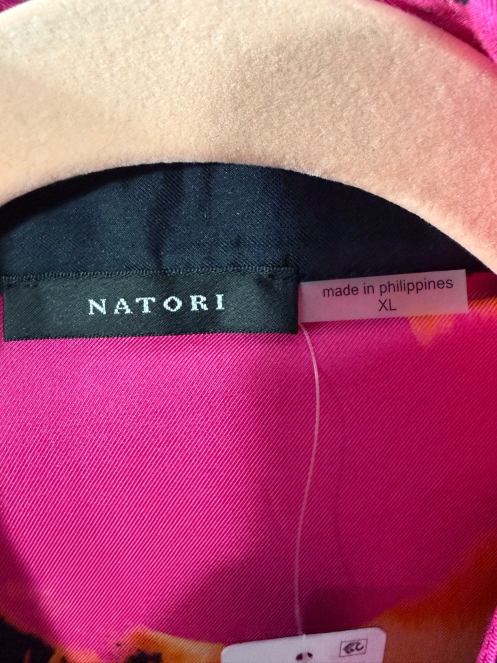 Natori Pink Black & Orange Floral Kimono Tie-Front Tunic Cotton & Silk - Picture 3 of 5
